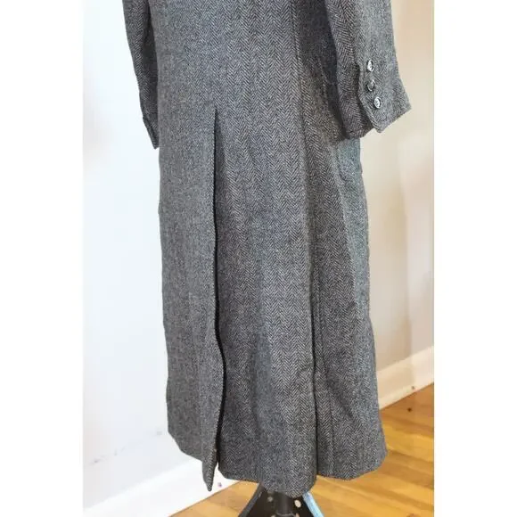 Vtg Saint Laurent Rive Gauche Gray Wool Herringbone Double Breasted Overcoat S